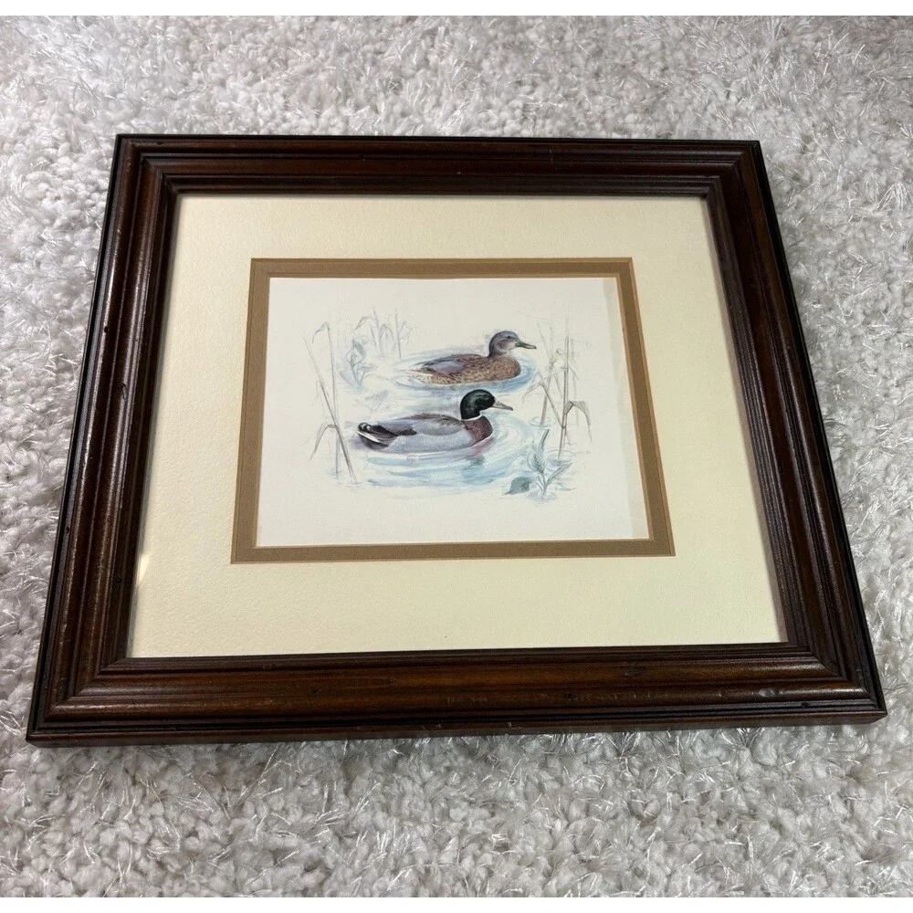 Fleck Brothers Frame with Duck Print, Double Matted Dark Wood Frame10 in x 10 in